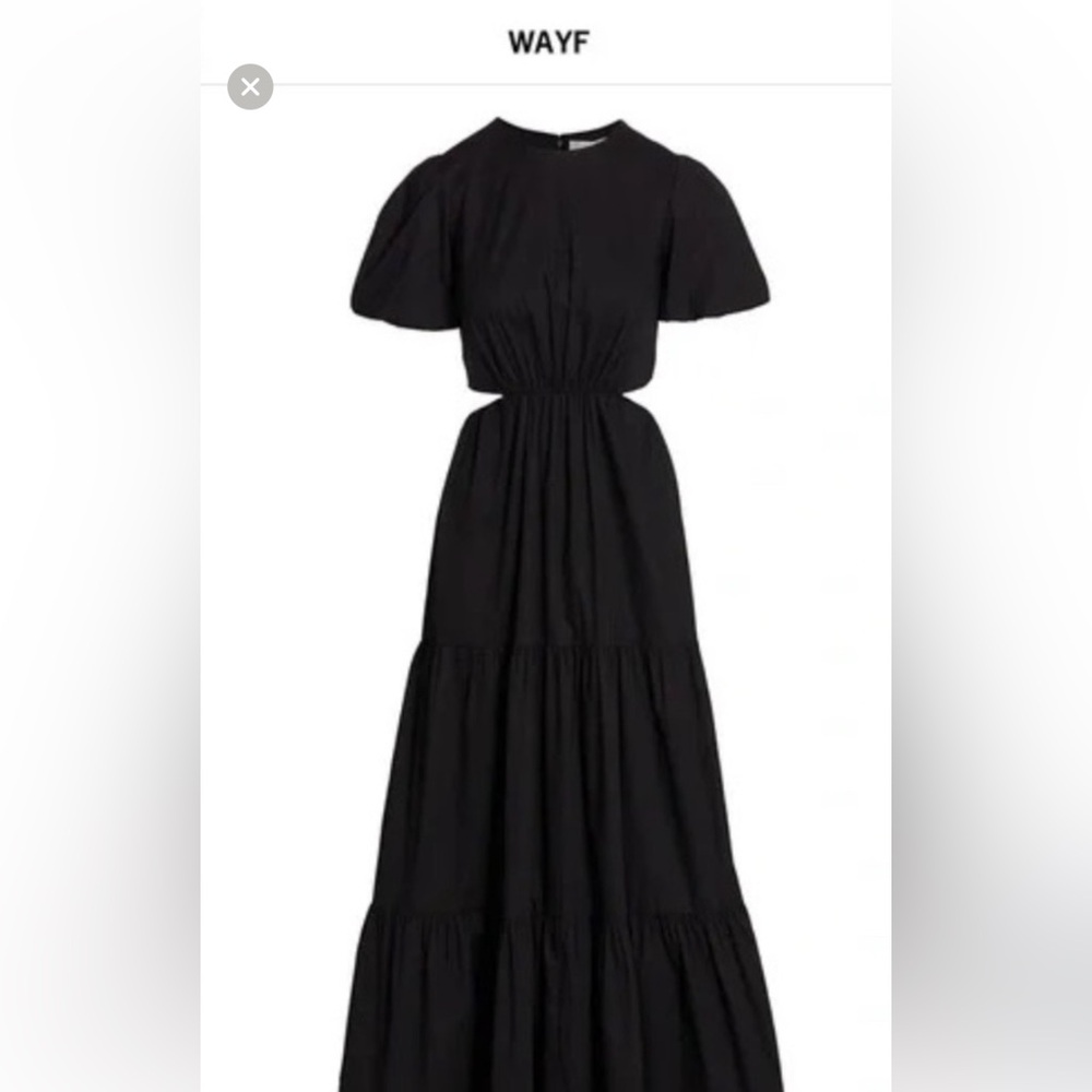 Women's WAYF Maxi Dress Black Tiered Cutouts Puff Sleeves Sized Medium